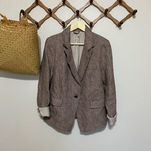 Free People Houndstooth Linen Brown Plaid Blazer